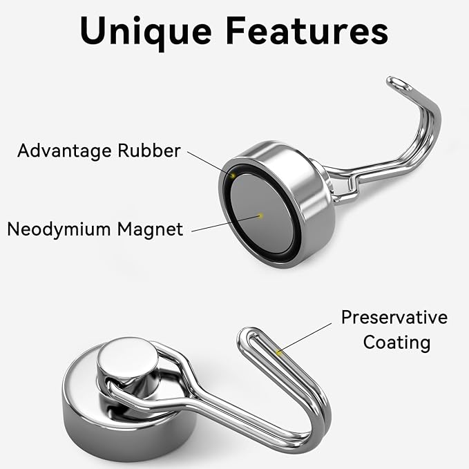 Tohoer Magnetic Hooks, Neodymium Magnet Hook Heavy Duty 30LBS with Rust Proof for Cruise Essentials, Indoor Outdoor Hangers Hanging, Refrigerator, Fridge, Grill, Tools, Kitchen, Key Holders, Storage