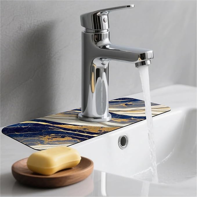 Kitchen Sink Splash Guard，Marble stone texture Abstract Faucet Mat Sink Gadgets-Super Absorbent Fast Drying Mat Drip Catcher for Kitchen, Bathroom,Sink Mat, Dish Drying Mat, Bathroom(15" X 5.5" )