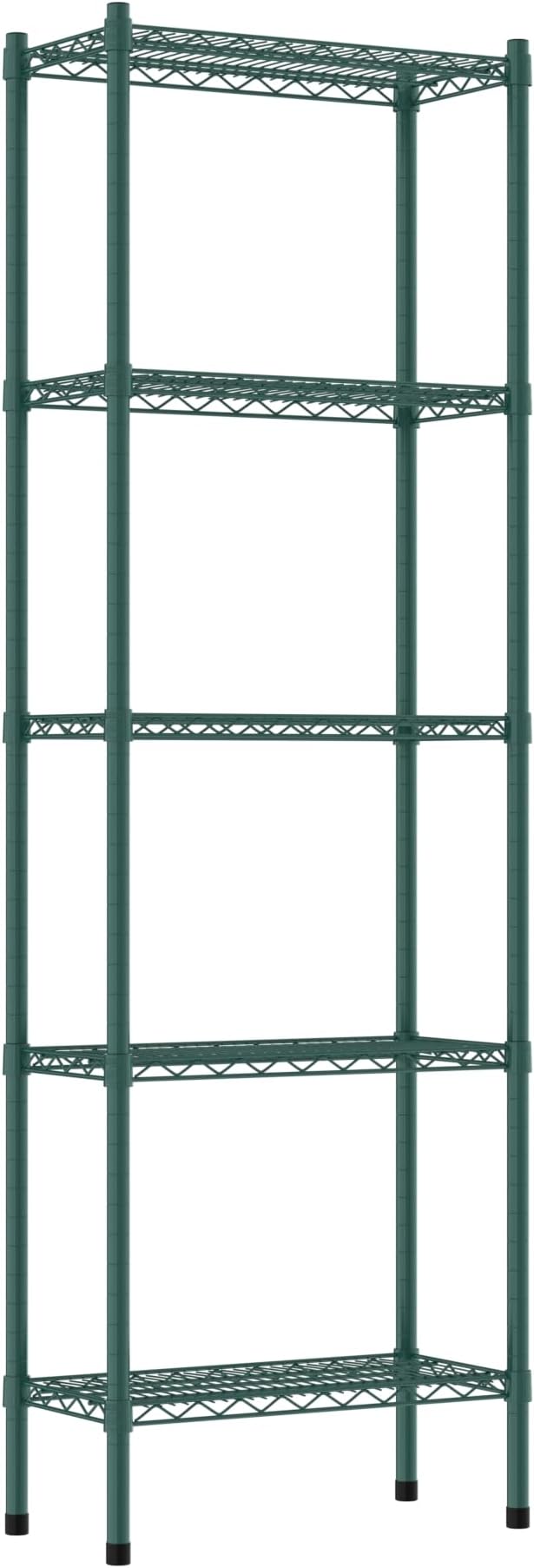 Commercial NSF Listed Green Epoxy Stationary Wire Shelving Kit 12" x 24" x 74", with 5 Shelves Perfect for Warehouse, Walk-in Refrigerator, Freezer, Grocery Store, Restaurant, Dishroom