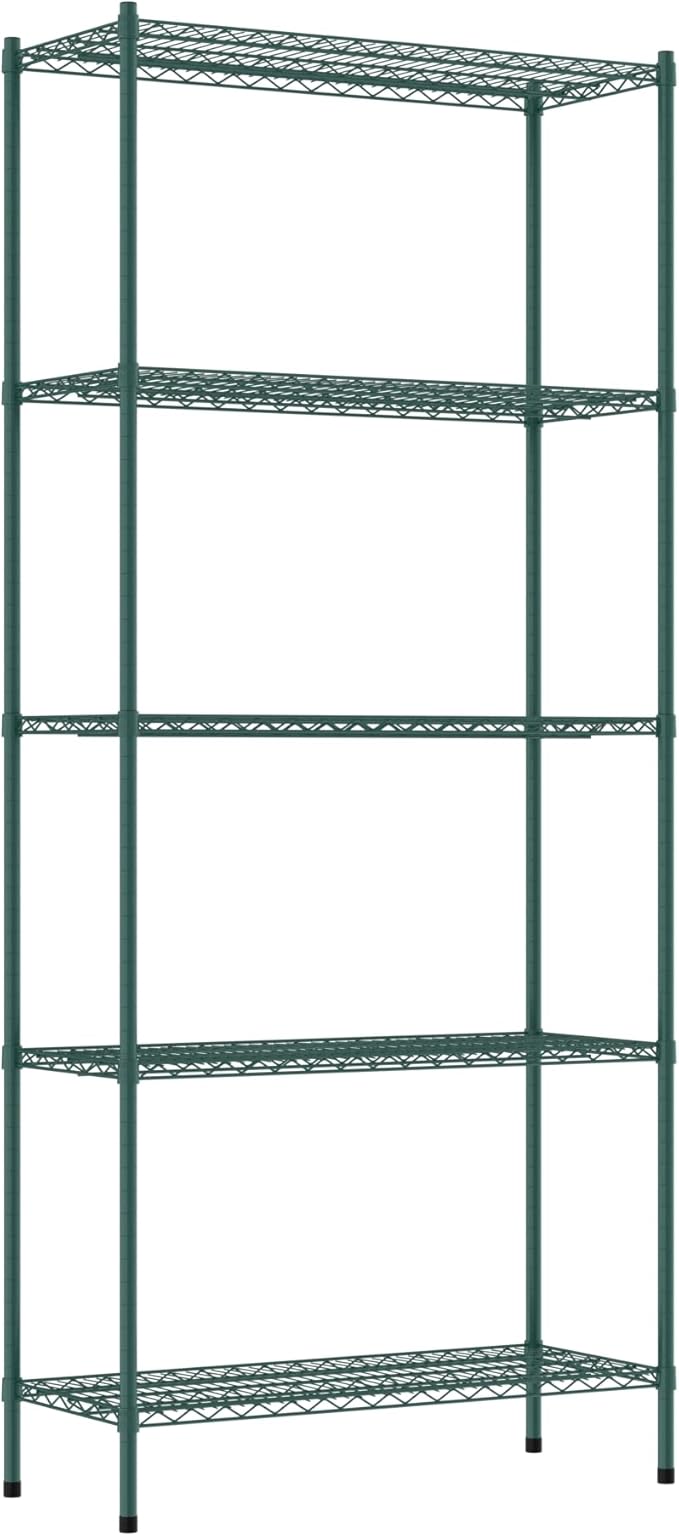 Commercial NSF Listed Green Epoxy Stationary Wire Shelving Kit 18" x 42" x 96", with 5 Shelves Perfect for Warehouse, Walk-in Refrigerator, Freezer, Grocery Store, Restaurant, Dishroom