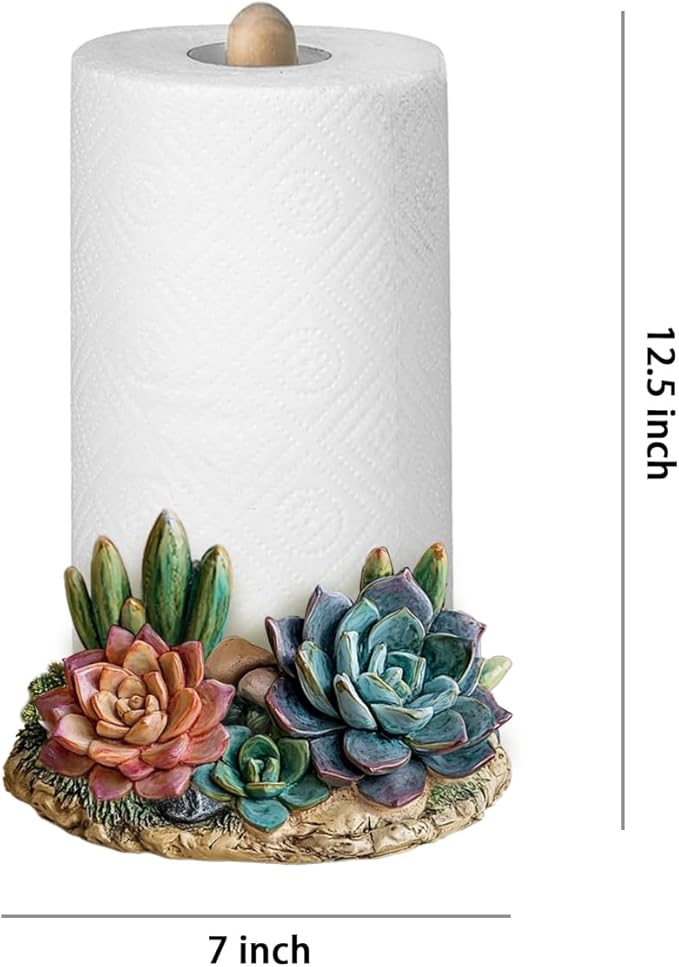 Colias Wing Cactus Pattern Paper Towel Holder Stand, Resin Cactus Crafts Display for Kitchen Countertop,Table Top Restaurant Cake Shop Dessert Shop