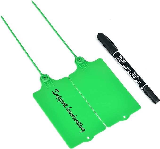 LeadSeals 100 Plastic Tags Shipping Tags Water Proof Tags for Labeling Shipping Labels Security Seals Writable Marker Ties Hanging Tags Storage Tag with One Marker Pen (Green)