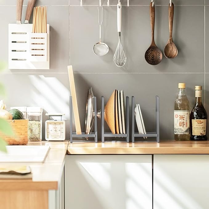 2PCS Plate Holders Organizer, Metal Dish Storage Dying Display Rack for Cabinet, Counter and Cupboard, Grey