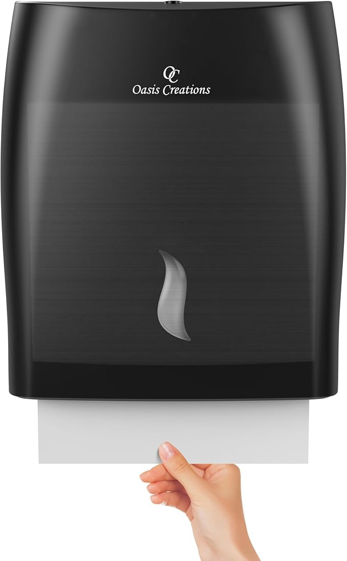 Touchless Paper Towel Dispenser by Oasis Creations - Wall Mount - Holds 500 Multifold Paper Towels - Black Smoke - Case of 10 DISPENSERS