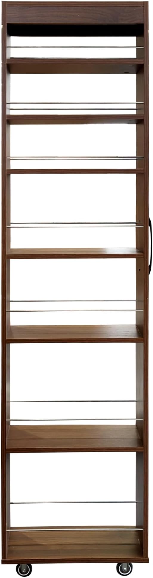 7-Tier Slim Pull-Out Storage Cart with Wheels – Multi-Functional Mobile Organizer, 7 Open Shelves + Top, Adjustable Height, Protection Bars, Perfect for Kitchen, Living Room & Narrow Spaces (Walnut)