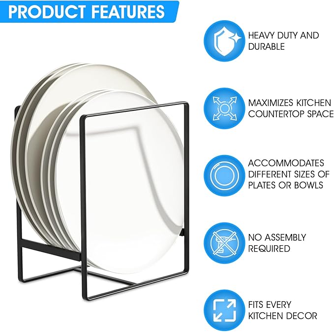 Vertical plate holders, plate organizer for cabinet, for small plates(Black) 1PCS