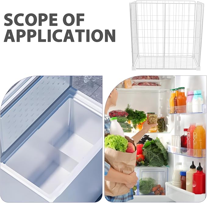 Freezer Partition Rack with Bottom Storage Basket Wire Storage Organizer for Refrigerator and Deep Freezer 14.57 X 14.57 X 7.48 Inches Space-Saving Kitchen and Pantry Solution