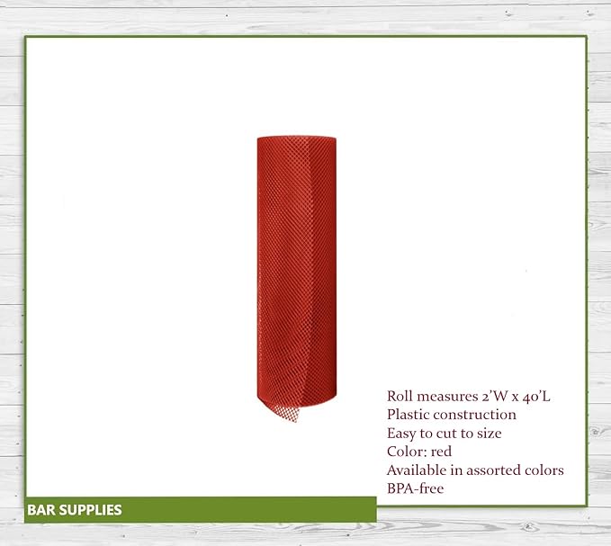 AME D'ESSENCE Bar Shelf Liner 24" x 480" Red Plastic Mesh Liner for Glassware Non Slip Drawer Liner Commercial Grade
