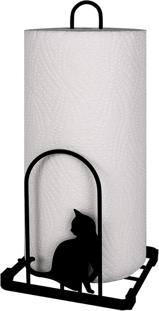 Paper Towel Holder, Kitchen Countertop Paper Towel Stand, Fits Standard Jumbo Roll in Dining Table or Bathroom, Metal Toilet Paper Dispenser with Heavy Duty Base (Black)