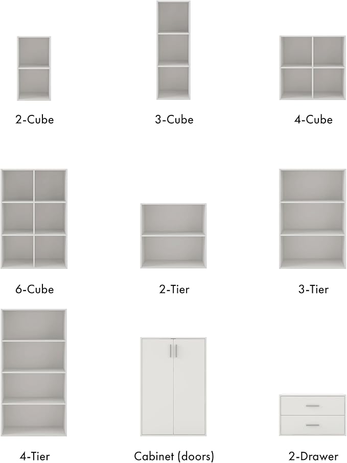 Homes: Inside + Out Apexa 6-Cube Storage Organizer Shelves, Stackable Wood Bookcase Fits Cubby Bins for Organization, Dorm Teen Room Decor & Home Office, White