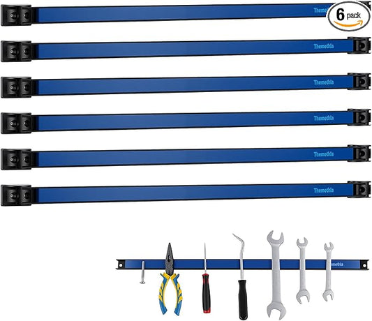 24" Magnetic Tool Holder Strip, 6 Pieces Blue Metal Tool Organizer Rack with Stainless Steel Surface, Magnet Bar for Garage Workshop, Easy To Install with Mounting Screws