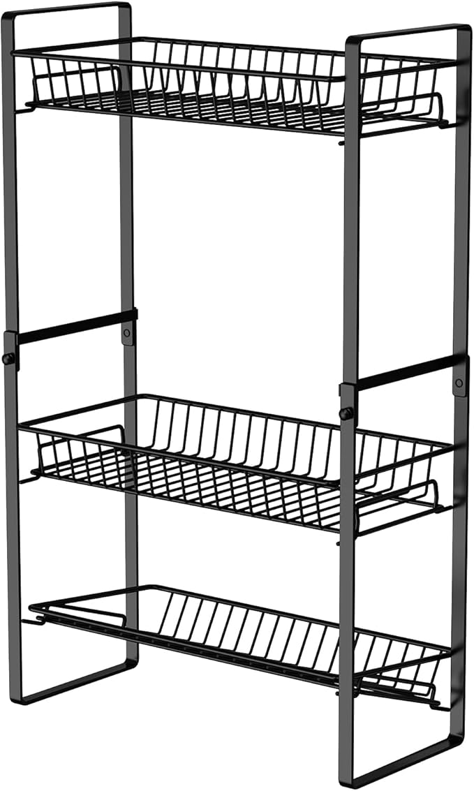 Spice Rack Countertop 3 Tier Narrow Slim Seasoning Storage Rack Metal Spice Shelf Stand Skincare Organiser for Bathroom Counter
