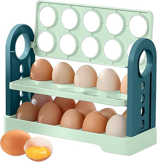 Flippable Egg Holder For Refrigerator Can store 30 eggs, 3 Layer Egg Storage Container For Refrigerator Side Door, Large Capacity Egg Container, Egg Organizer, Egg Storage 30 Count (green)
