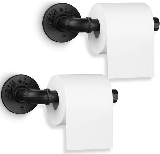 2 Pack Industrial Pipe Toilet Paper Holder, Heavy Duty DIY Vintage Rustic Iron Roll Tissue Wall Mount Paper Holder Towel Racks with Hardware for Bathroom, Kitchen, Bedroom, Hallway