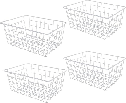 4 Pack Deep Freezer Organizer Bins Stackable Wire Basket for Organizing Metal Wire Storage Baskets for Pantry, Freezer Baskets for Chest Freezer, Upright Freezer