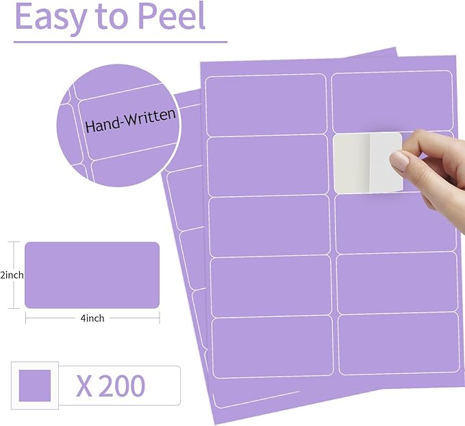 YEGAWEN Shipping Labels Stickers, 2"×4" Printable Mailing Label for Laser/Inkjet Printing- Matte Purple, Permanent Adhesive Labels Stickers
