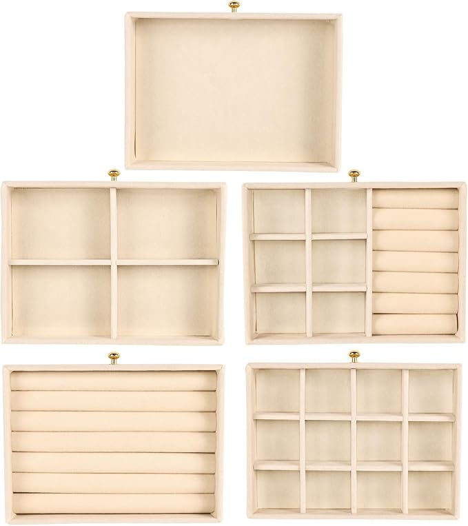 Greenfeather Jewelry Organizer with 7 Removable Drawers, Clear Acrylic Jewelry Box with 16 Necklace Hooks, 48 Pairs of Earring Holes, 5 Velvet-Lined Drawers for Rings, Bracelets, Necklaces,Off-White