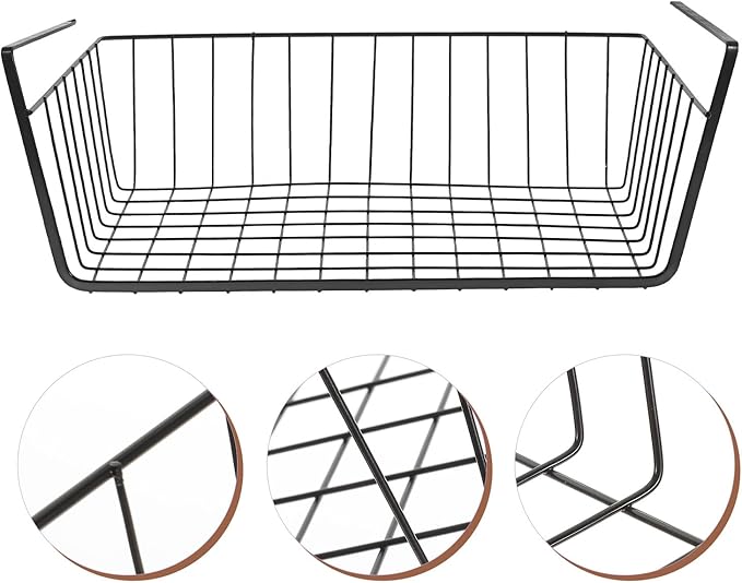 KESYOO under Shelf Storage Basket Wire Organizer Iron Hanging Cabinet Rack Black Removable Kitchen Pantry Organizer for Cabinet and Closet