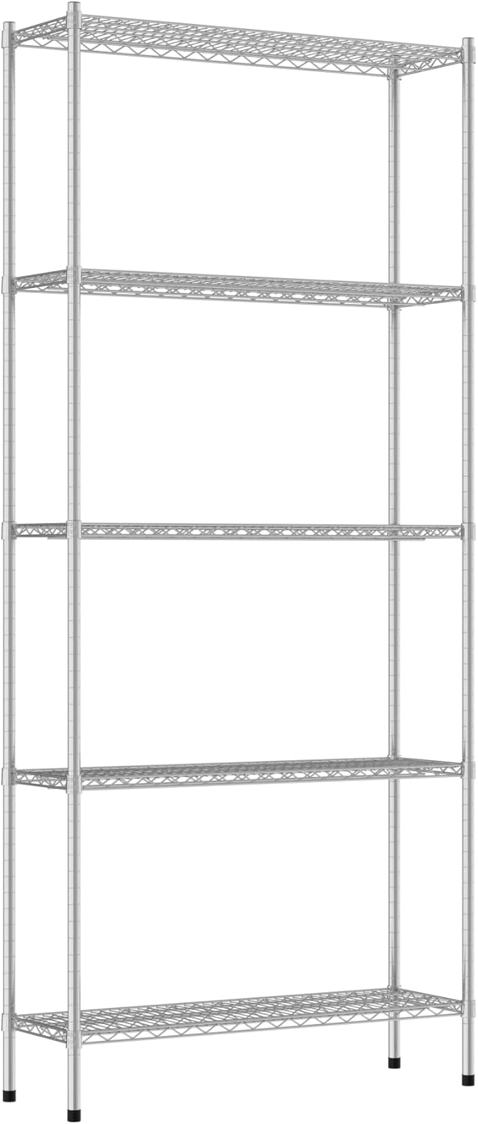 Commercial NSF Listed Chrome Stationary Wire Shelving Kit 14" x 42" x 96", with 5 Shelves Perfect for Warehouse, Walk-in Refrigerator, Freezer, Grocery Store, Restaurant, Dishroom