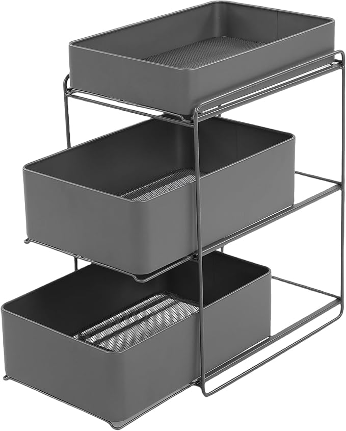 Under Sink Organizer, 3-Tier Pull Out Bathroom Cabinet Countertop Organizers Shelf, Extendable Drawer Kitchen Storage Sink Shelves for Bathroom Laundry Pantry