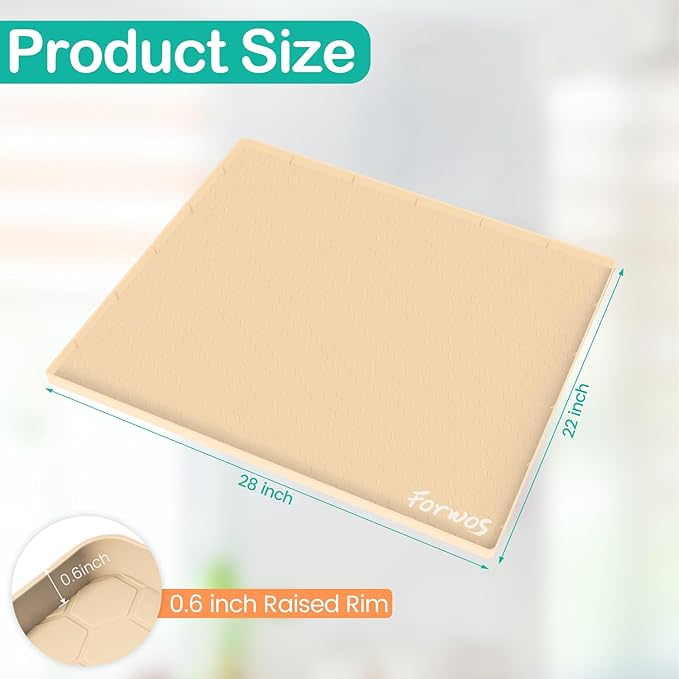 FORWOS Waterproof Under Sink Mat 28" x 22", Silicone Cabinet Liner, Rubber Protector for Kitchen and Bathroom, Keeps Cabinets Clean, Dry, and Organized (Beige)