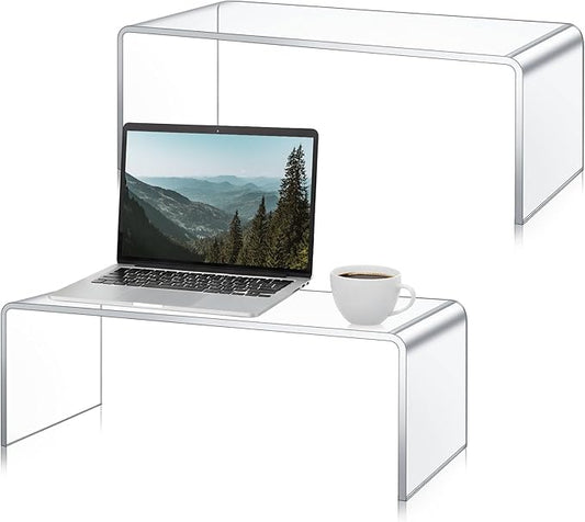 2 Pcs 18 Inch Large Acrylic Risers Display Stands 8 mm Thick Acrylic Shelf Riser Showcase for Collectibles Jewelry Cupcakes Food Figures Perfume Cabinet (Clear)