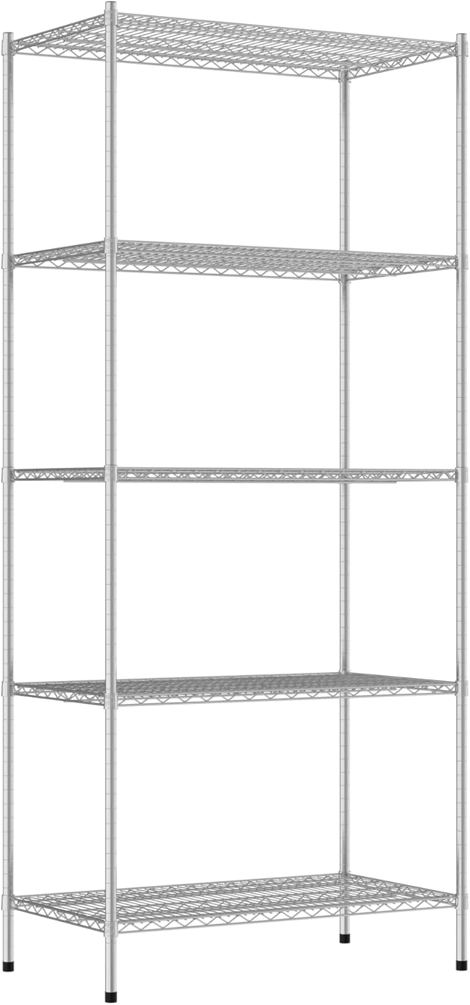 Commercial NSF Listed Chrome Stationary Wire Shelving Kit 24" x 42" x 96", with 5 Shelves Perfect for Warehouse, Walk-in Refrigerator, Freezer, Grocery Store, Restaurant, Dishroom