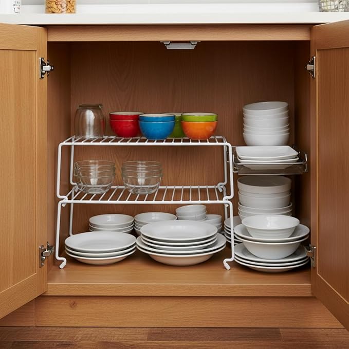 4-Pack Large (15.7x8.54inch) Multi-Level Organizer Rack, Kitchen Shelves for Spice Organization for Cabinet, Pantry Organizers and Storage, Wire Extra Shelf, Desk Organizer, Stackable, White