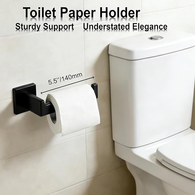 Bathroom Hardware Set 10 Piece Matte Black Bathroom Accessories Set SUS304 Towel Bar Set Includes 2 Towel Bar 24 Inch+2 Towel Holder+2 Toilet Paper Holder+4 Towel Hooks(10, Matte Black)