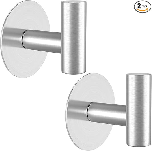 VINHOLD Heavy Duty Self-Adhesive Coat Hooks, Stainless Steel Towel Hooks for Bags, Towels, Robes, Hats, Aprons – No Drill Bathroom, Kitchen, Hotel Wall Hooks (2 Pack, Silver)