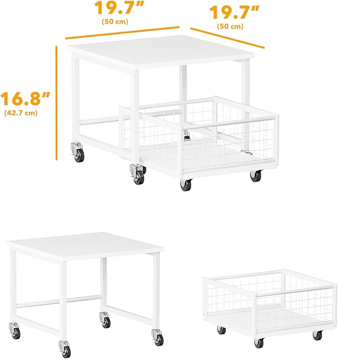 SpaceAid Mini Fridge Stand with Storage, 19.7" W x 19.7" D Heavy Duty Mobile Refrigerator Shelf Stand Table with Wheels, Fridge Cart Organizer with Drawer Basket for Home Dorm Office (White)