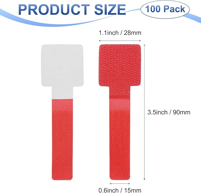 M METERXITY 100-Pack Hook and Loop Cable Ties, 3.5 x 1.1 Inch Adjustable Self-Adhesive Cord Organizer for Desk/Home/Wall/Office Essentials, Cable Management Under Desk [Red]