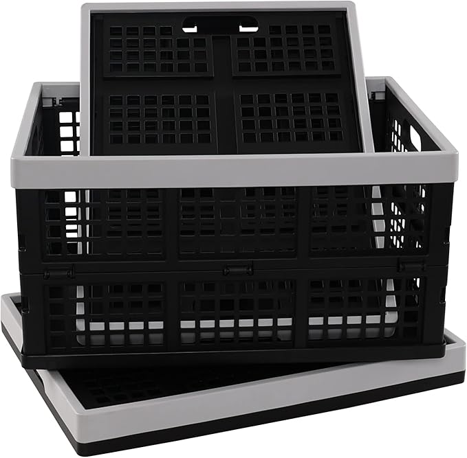 Esdiplot 3 Pack 34 L Large Plastic Collapsible Storage Crate, Folding Containers Bin Stackable Basket