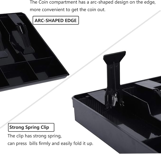 Money Tray Cash Register Drawer Insert Tray, Portable Currency Till Replacement Money Storage Box Organizer,3 Bill/3 Coin Compartments with Plastic Clip for Business Shop Supermarket Hotel