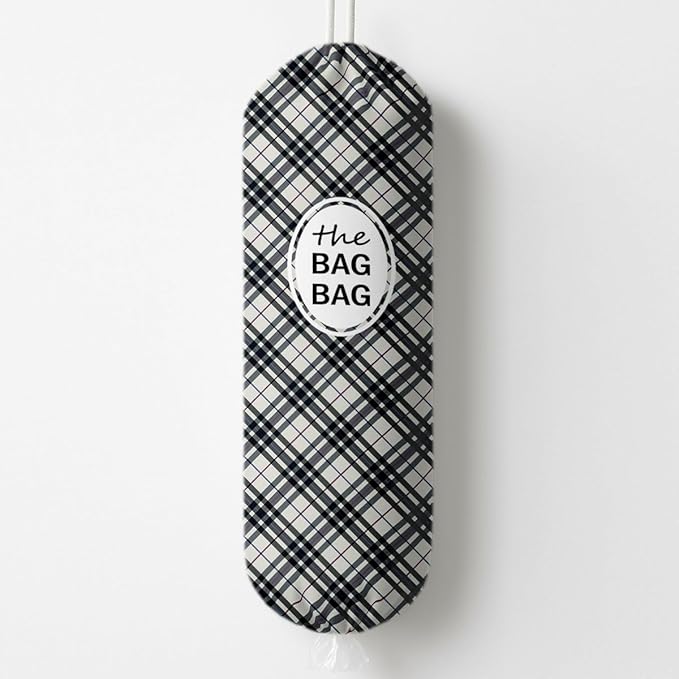 The Bag Bag Grocery Bags Holder, Black White Buffalo Check Plaid Grocery Bags Holder Organizer For Shopping Sack, Reusable Hanging Plastic Sack Dispenser, Plastic Sacks Storage Container Dispenser
