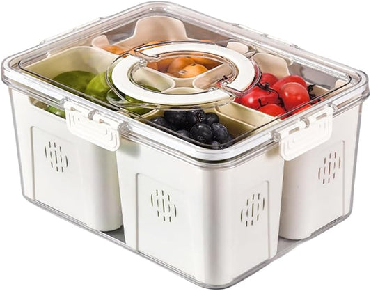 NEWGDN Stackable Refrigerator Organizer Bins with Lids, 4-Compartment Fridge Storage Container with Colanders & Handles, Clear Airtight Food Saver for Fruit, Vegetables & Berries