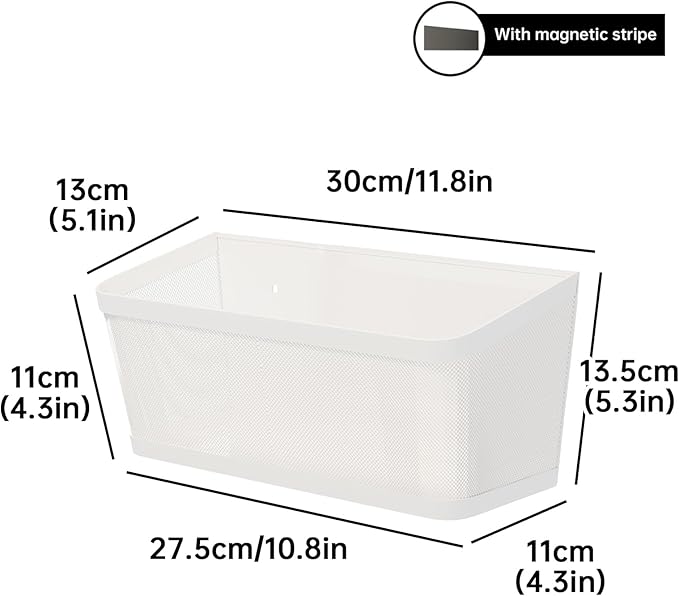 2-Pack Magnetic Shelves for Washing Machine, Heavy Duty Mesh Magnet Basket Organizer for Laundry Room Organization, Multi Metal Storage Shelf and Refrigerator Spice Rack Holder (White, Large)