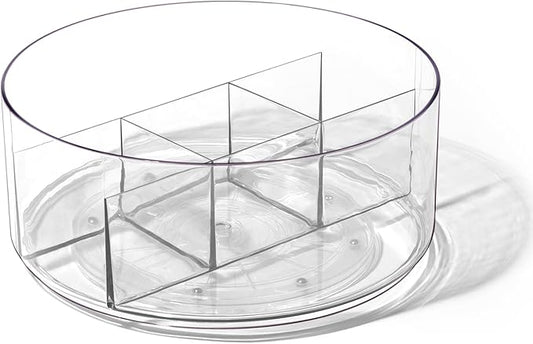 BINO Plastic Round Turntable Organizer with 5 Compartments - Clear | Spinning Divided Turntable Container | Rotating Organizer Storage for Bottle Condiments Fridge Kitchen Counter Pantry Bathroom