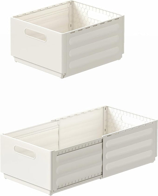 2 Pack Expandable Plastic Storage Boxes, Multi-Purpose Folding Organizer, Drawer Storage Divider For Bedroom, Kitchen And Snack Storage (XL)