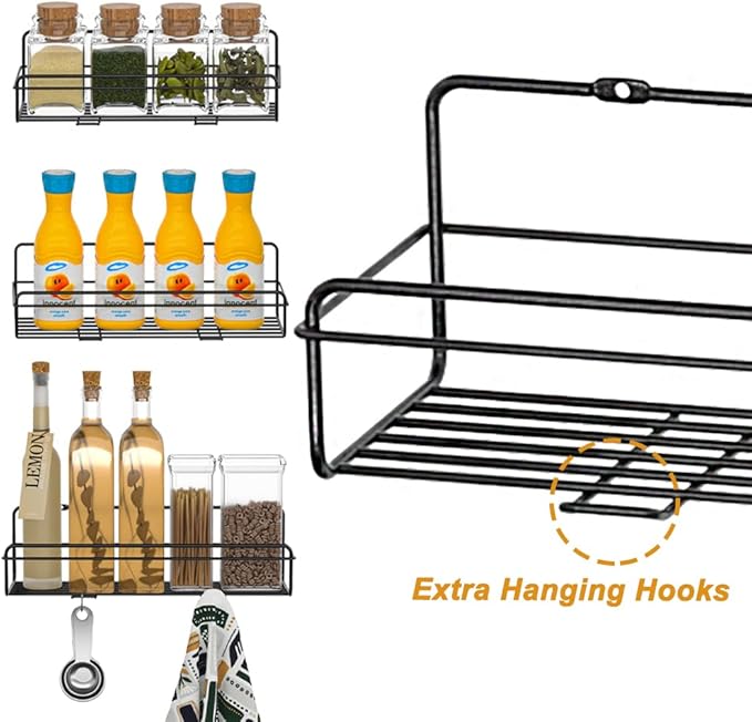Spice Rack Organizer Hanging Spice Shelf Storage Rack Holder Seasoning Organizer Extra Storage for Kitchen Pantry Cabinet Cupboard Door Wall Mount,8 Packs