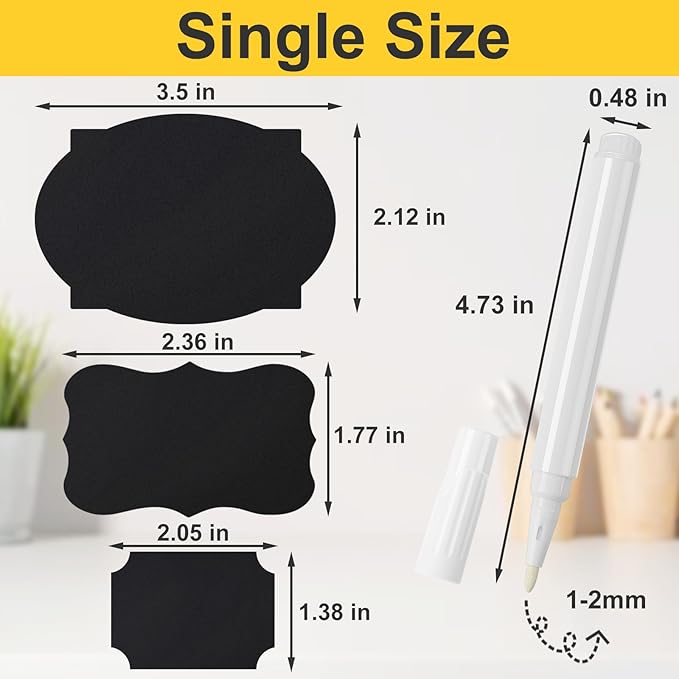 JEFURE 120 Pcs Chalkboard Labels for Storage Bins, Waterproof, Reusable Chalk Tag for Mason Jar, Party Decoration, Craft Rooms, 2 Liquid Chalk Markers