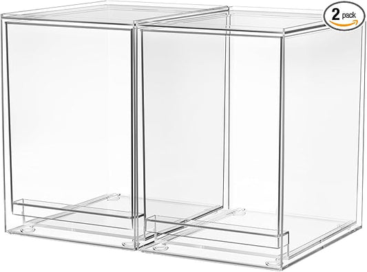 A-LuGei 【𝟮𝗣𝗖𝗦】 Acrylic Stackable Storage Drawers, 8.7" H Makeup Organizer, Bathroom Organizer and Storage, Plastic Storage Bins for Kitchen Cabinet Pantry Medicine Fridge
