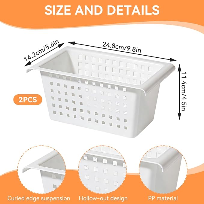 Under Shelf Basket, 2Pcs Hanging Storage Basket for Expandable Rod Under Cabinet Shelf Organizer for Closet Wardrobe Kitchen