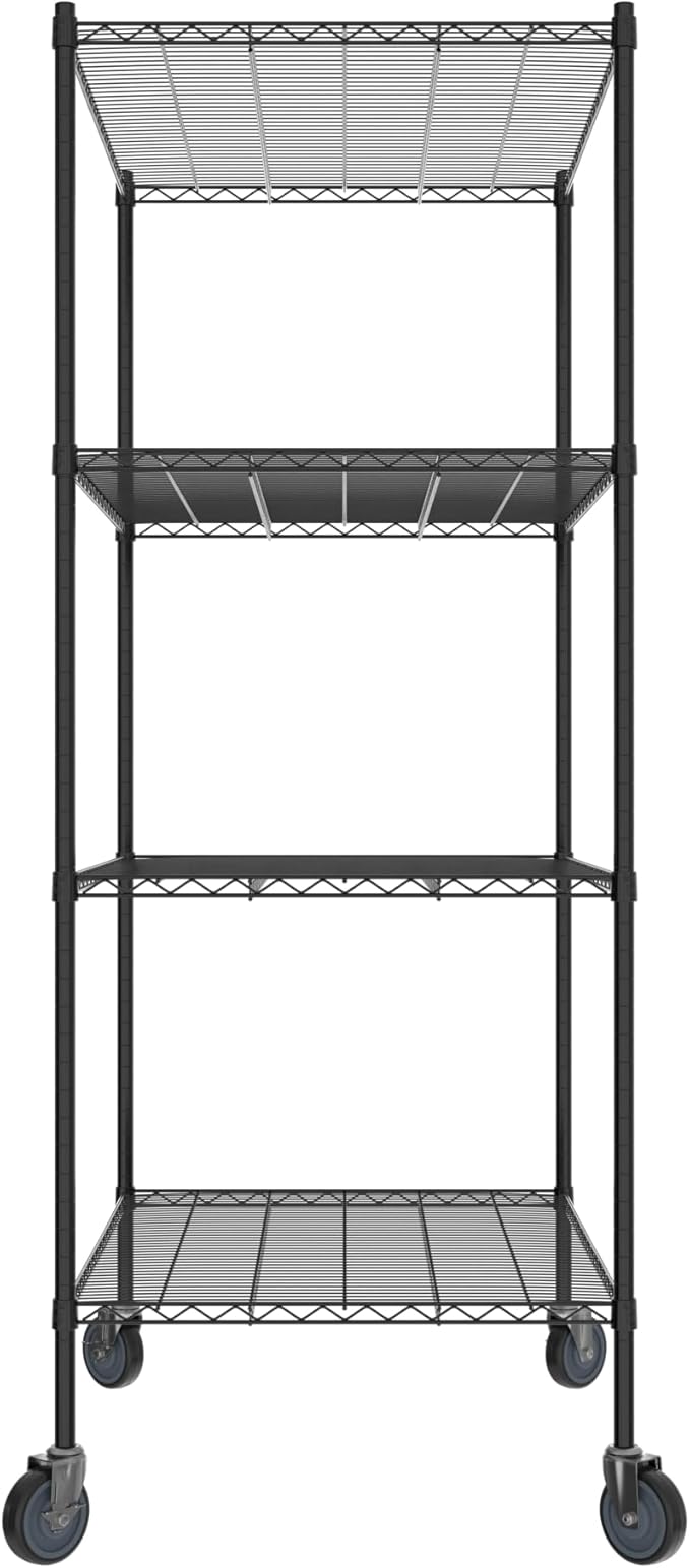 Commercial NSF Listed Black Epoxy Mobile Wire Shelving Kit 30" x 42" x 80", with 4 Shelves Perfect for Warehouse, Walk-in Refrigerator, Freezer, Grocery Store, Restaurant, Dishroom