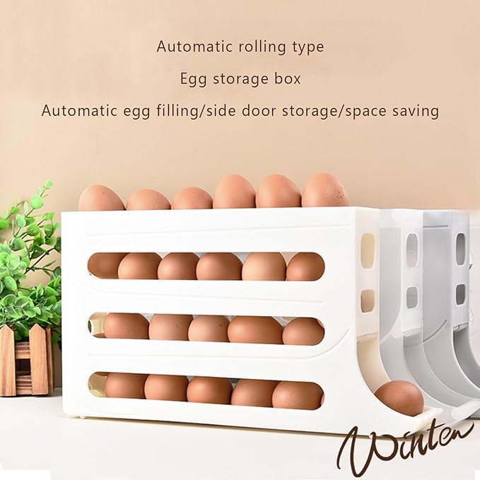 30 Eggs Egg Holder For Fridge Auto Rolling Fridge Egg Organizer,4 Tiers Egg Container Egg Dispenser Egg Tray For Refrigerator Space-Saving Egg Dispenser Holder Egg Holder Countertop