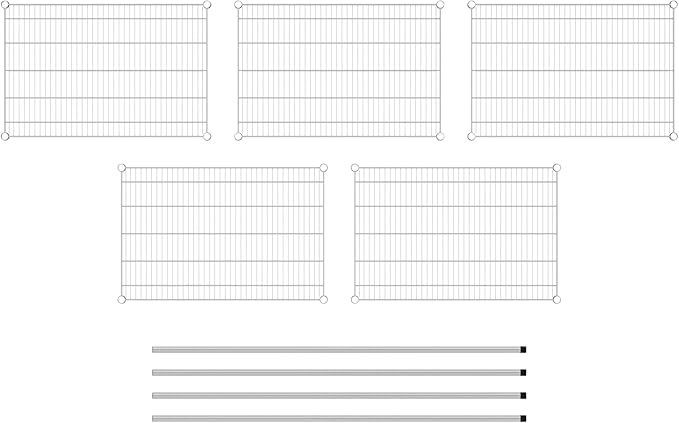 Commercial NSF Listed Chrome Stationary Wire Shelving Kit 24" x 36" x 64", with 5 Shelves Perfect for Warehouse, Walk-in Refrigerator, Freezer, Grocery Store, Restaurant, Dishroom