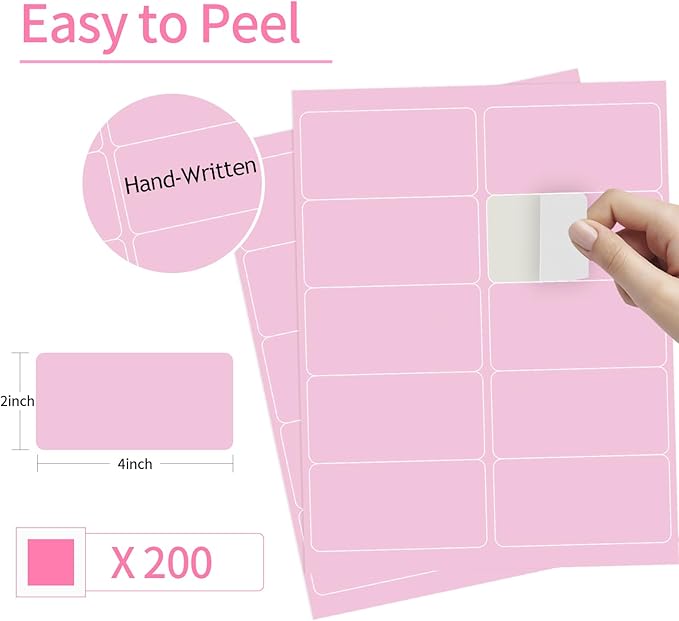 YEGAWEN Shipping Labels Stickers, 2"×4" Printable Mailing Label for Laser/Inkjet Printing- Matte Pink, Permanent Adhesive Labels Stickers
