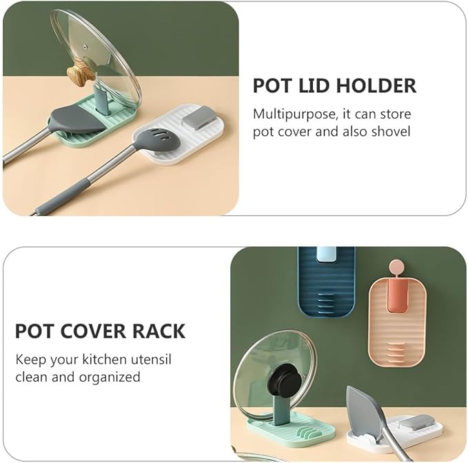 4Pcs Foldable Plastic Pot Lid Stand with Slots Kitchen Tableware Rack for Vertical Pan Lid and Utensil Storage Easy-clean Organizer for Countertop Random Color