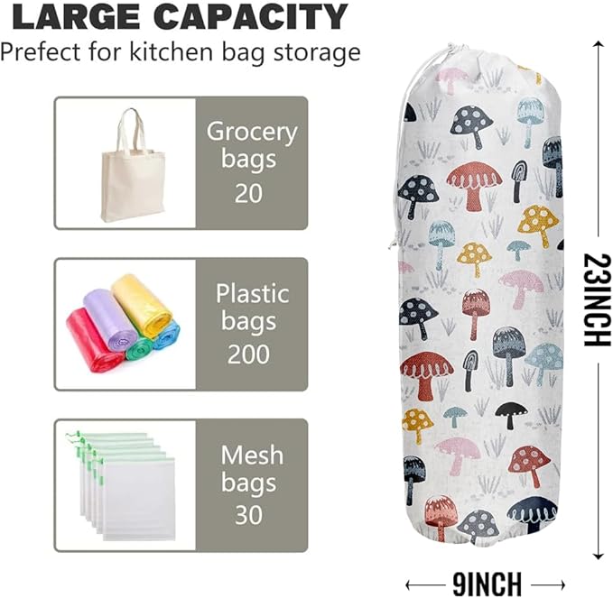 Mushroom Plastic Grocery Bag Holder Plastic Bag Storage Organizer Holders for Grocery Kitchen Cute Mushroom Home Kitchen Decor, Gifts for Women Mom Grandma
