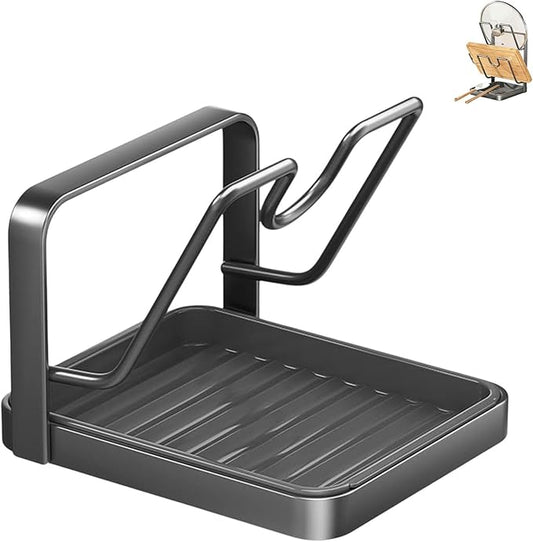 Kitchen Lid Holder While Cooking,Kitchen Pot Lid Storage Rack With Tray,Lid And Spoon Holder While Cooking,Pot Lid Organizer Rack (grey - A)